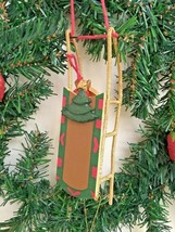 Kurt S Adler Gold Sled Christmas Tree Holiday Ornament Wood Bell and Star VTG - $9.68