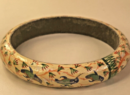 Chinese wood lacquer hand painted bracelet with birds - £5.90 GBP