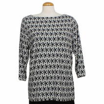 RALPH LAUREN Navy Blue Cream Cotton Modal Knit Geometric Top 1X - $39.99