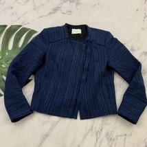 Sandro Blucy Frayed Trim Blazer Jacket Size 40 8 Blue Stripe Asymmetric ... - $68.30