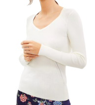 LOFT Women&#39;s Ribbed Sweetheart Neck Sweater Long Sleeve Rayon Size S Off White - £13.29 GBP