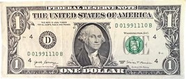 $1 One Dollar Bill 01991110 birthday anniversary January 1, 1991 trinary... - £23.42 GBP