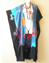 CG54 Gecko Kimono Hand Painted Batik Women Open Duster Maxi Cardigan up ... - £23.51 GBP
