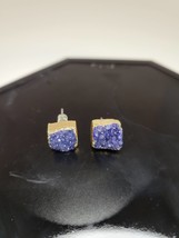 Vintage Dark Blue Gemstone Geode Stud Earrings Wedding Birthday Gift - £23.45 GBP