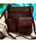 BURGUNDY Cowhide Leather Crossbody Shoulder Bag  Organizer Handbag for Women - $30.84