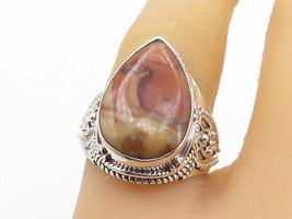 925 Sterling Silver - Tear Drop Agate Swirl Twist Cocktail Ring Sz 8 - RG8322 - £30.13 GBP