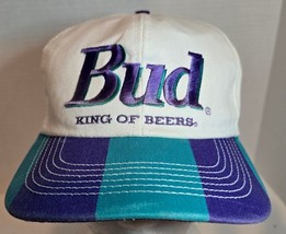 Vintage Rare Bud King Of Beers Advertising Purple White Snapback Hat Mad... - $38.69