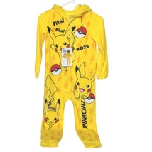 Pokemon Youth Pikachu Hoodie One Piece Pajamas Zip Up Size Small Yellow - £40.15 GBP