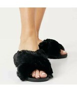 ASOS ~ Open Toe ~ Crossover ~ Slippers ~ Size Medium ~ Black ~ Faux Fur - $450.11 MXN