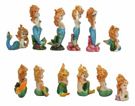 Colorful Nautical Ocean Coral Reef Mermaid Mergirls Miniature Figurine Set of 12 - £43.02 GBP