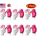 6 Pairs Non-Slip Red Latex Rubber Palm Coated Work Safety Gloves Garden ... - £10.24 GBP