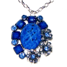 VTG. Blue Labradorite Gemstone Silver Flower Pendent Necklace,  28 in. #346 - £23.22 GBP