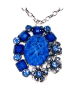 VTG. Blue Labradorite Gemstone Silver Flower Pendent Necklace,  28 in. #346 - £23.21 GBP