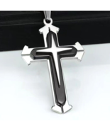 Black Double Layer Cross Pendant Necklace Men&#39;s Christian Jewelry Chain ... - £9.51 GBP