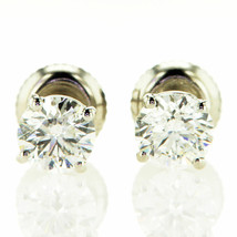 Real Diamond Stud Earrings Round Shape 1.26 Carat D SI1 Enhanced 14K White Gold - £1,156.40 GBP