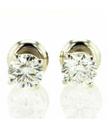 Real Diamond Stud Earrings Round Shape 1.26 Carat D SI1 Enhanced 14K Whi... - $1,450.00