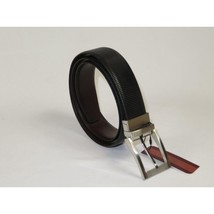 Mens VALENTINI Textured Leather Belt Classic Pin Buckle Reversible sw68 Black image 2