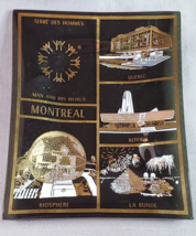 Montreal Glass Trinket Dish Tray Souvenir Black Gold Quebec Canada Biosp... - £6.84 GBP