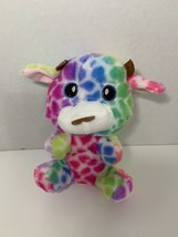 small rainbow spotted plush cow multicolor stuffed animal sitting soft toy - £4.64 GBP