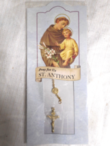 ST ANTHONY Card W Medalion And Cross On Gold Linked Chain In Original Sealed NOS - £11.15 GBP