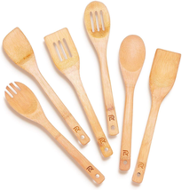 6-Piece Bamboo Cooking Spoon Set - Premium Kitchen Utensils - $24.06