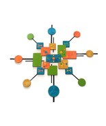 Mid Century Modern Atomic Cosmic Wood Metal Wall Sculpture Square Wall A... - $435.59