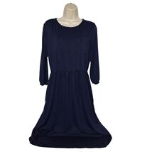 MEROKEETY 3/4 Sleeve Fit and Flare Midi Dress L Navy Blue Pocket Soft Mi... - $23.56