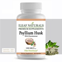 iLeafNaturals Organic Psyllium Husk With Organic Glucomannan  Vegetarian Capsule - £12.65 GBP