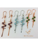 Handmade copper or stainless steel earrings: geometric wire wrapped glas... - €30,81 EUR