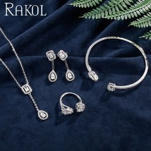 RAKOL Personality Geometry Cut Cubic Zircon Necklace Earrings Ring Bride Suit La - £30.34 GBP