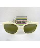 Vintage Folding Cat-Eye Nylon Frame Sunglasses White Cream with Case - $19.34