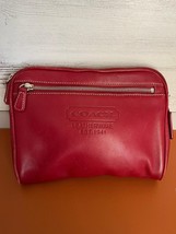 Vintage Coach Cosmetic Case Women&#39;s Large Red Leather Travel Pouch Clutc... - $56.99