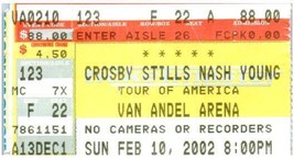 Crosby Stills Nash Giovane Csny Ticket Stub Febbraio 1 2002 Cuscino Michigan - £31.81 GBP