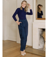 Formal Genuine Handmade Women&#39;s Pant Navy Blue Soft Suede Lambskin Styli... - $168.52 CAD+