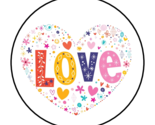 30 LOVE ENVELOPE SEALS STICKERS LABELS TAGS 1.5&quot; ROUND HEARTS FLOWERS - £6.40 GBP