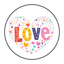 30 LOVE ENVELOPE SEALS STICKERS LABELS TAGS 1.5&quot; ROUND HEARTS FLOWERS - £6.31 GBP