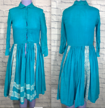 Blue Embroidered Womens Pullover Button Cloth Dress 15&quot; Chest Cultural - $17.34