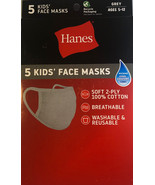 Hanes Youth Cloth Face Mask 5 Pack Gray Kids 5-12-100% Cotton Washable R... - £10.06 GBP