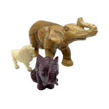 Vintage Elephant Figurine Lot Wood Red Lion Jungle Africa Animals Lot - £12.78 GBP