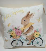 Easter Bunny Rabbit Riding Bicycle Throw Pillow Home Decor 18&quot; x 18&quot; NEW - £29.05 GBP