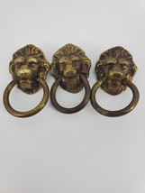 Vintage Brass Metal Lion Head Drop Rings Drawer Pull Knobs, Dresser Knob... - $38.00