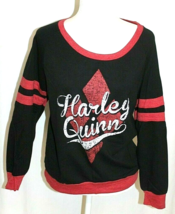 HARLEY QUINN BLOUSE BLACK &amp; RED SIZE LARGE LOGO ROUND NECK RELAX FIT LON... - £11.15 GBP