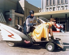 Batman TV Adam West Burt Ward on Batcycle &amp; Sidecar Gotham City Plaza 8x10 photo - $10.99