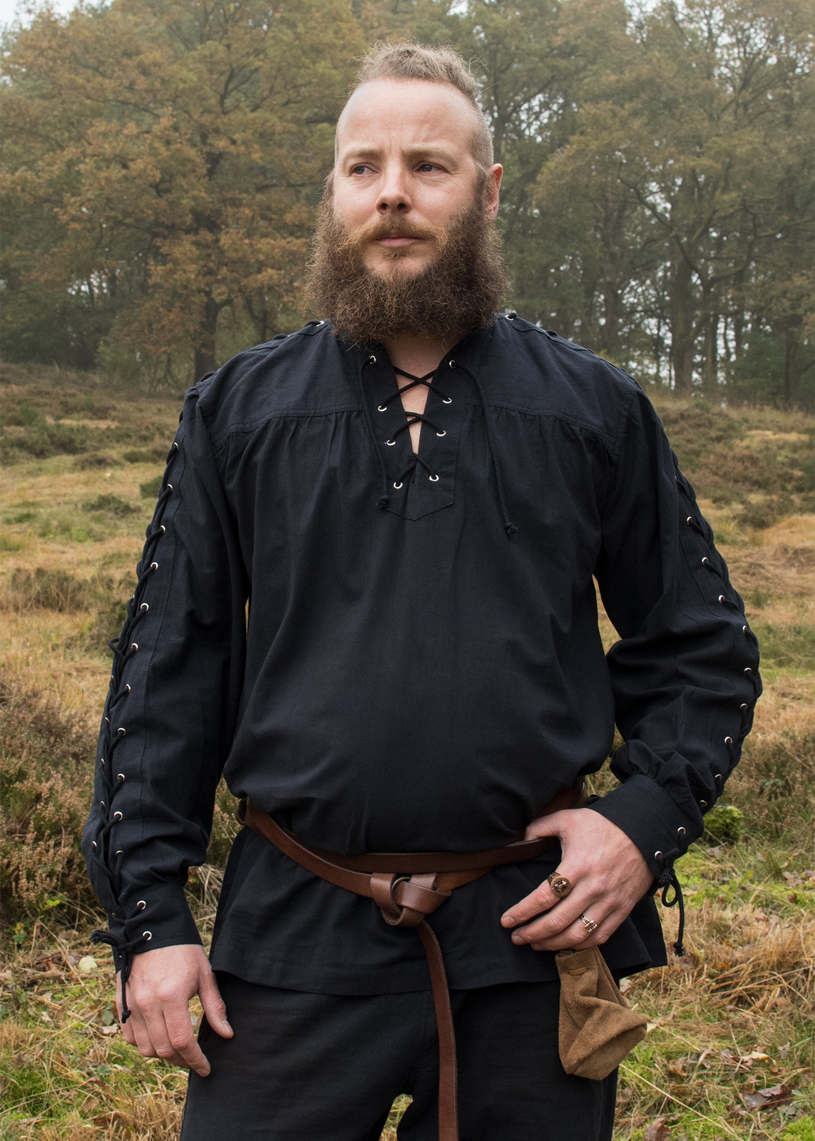 Medieval Lace-Up Shirt – Black Cotton Renaissance LARP Undershirt - $49.99