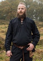 Medieval Lace-Up Shirt – Black Cotton Renaissance LARP Undershirt - $49.99