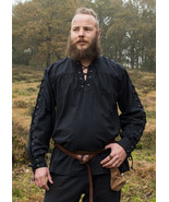 Medieval Lace-Up Shirt – Black Cotton Renaissance LARP Undershirt - $67.90 CAD