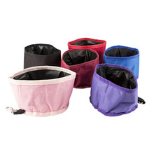 1 Portable Foldable Dog Water Food Bowl Pet Travel Dish Collapsible Fabric - £11.78 GBP