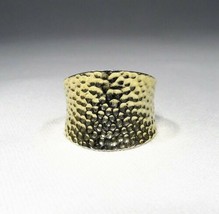 Gold Plated Sterling Silver Hammered Wide Band Ring Sz 7 C3168 - £22.08 GBP