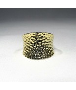 Gold Plated Sterling Silver Hammered Wide Band Ring Sz 7 C3168 - £22.21 GBP