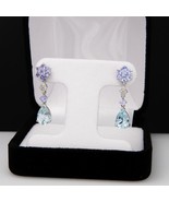 14K Gold Earrings Tanzanite Aquamarine &amp; Real Diamond Gemstones Fine Estate - $1,087.58 CAD